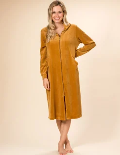 Morgonrock dragkedja velour Senapsgul