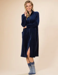 Morgonrock Dragkedja Velour Marinblå