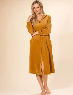 Morgonrock dragkedja velour Senapsgul