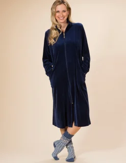 Morgonrock Dragkedja Velour Marinblå