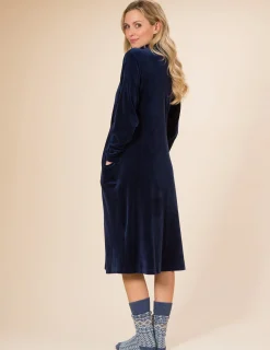 Morgonrock Dragkedja Velour Marinblå