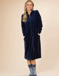 Morgonrock Dragkedja Velour Marinblå